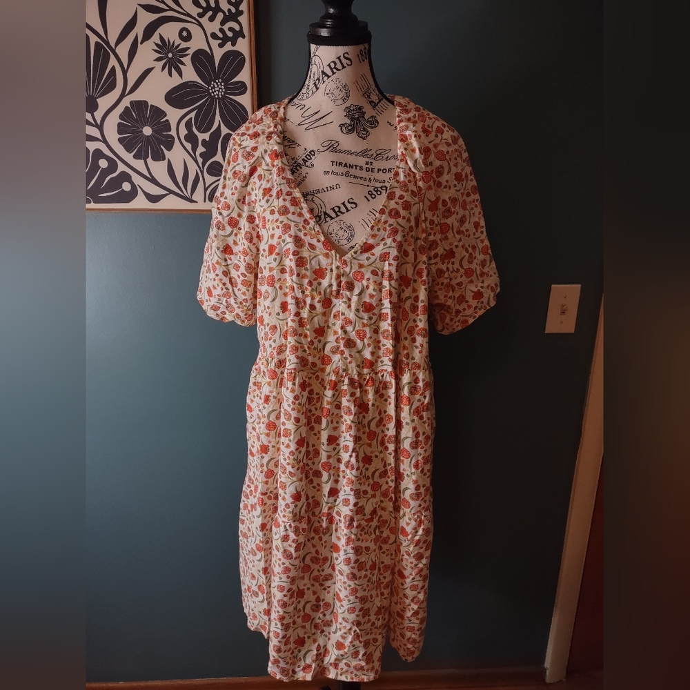 Old Navy Floral V-Neck Midi Dress - Red, Orange and White